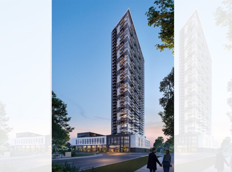 1515 Pickering Parkway Condos Exterior View of Tower at Dusk