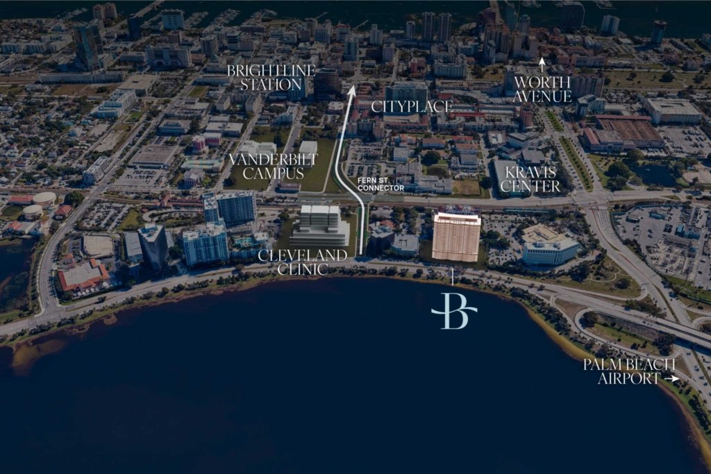 The Berkeley Palm Beach location map highlighting luxury waterfront condo address in Palm Beach, Florida.